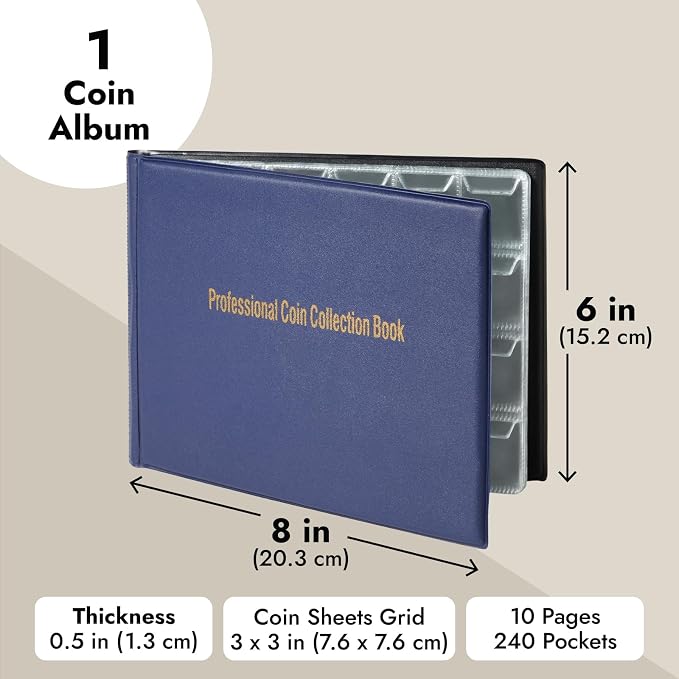 Libro organizador para monedas Juvale con 240 bolsillos azul oscuro miniatura 3