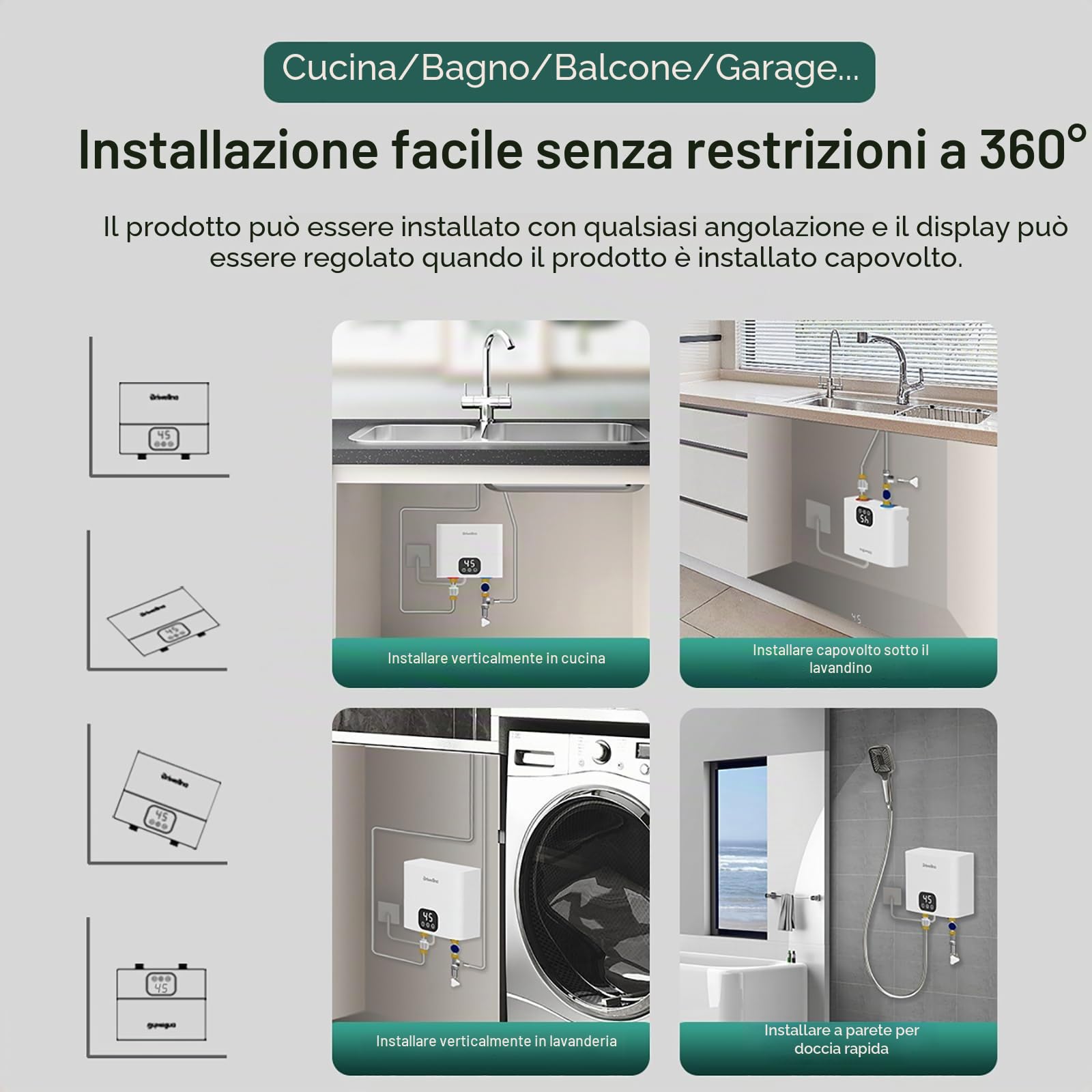 Scaldabagno Elettrico Istantaneo 220v 5500w Scaldacqua Istantaneo a Parete Mini Scaldabagno Istantaneo Elettrico con Display LED Della Temperatura Scaldabagni Elettrici per Cucina e Bagno (Quadrato)