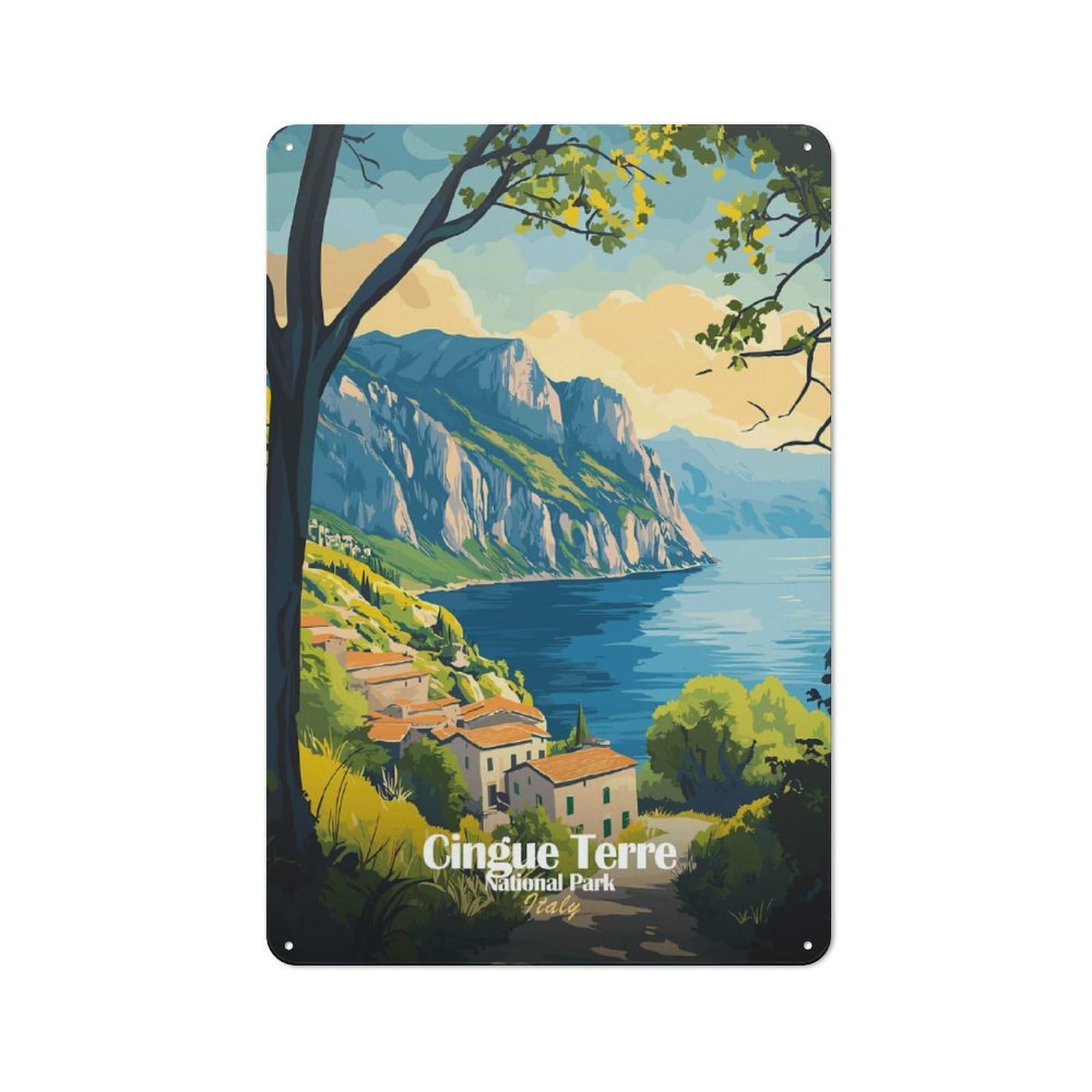 Junmoney Style-4 Metal Plaque With Cinque Terre National Park Design 30X20cm, Retro Kitchen Wall Decor For Bakery, Diner, Cafe Or Family Room