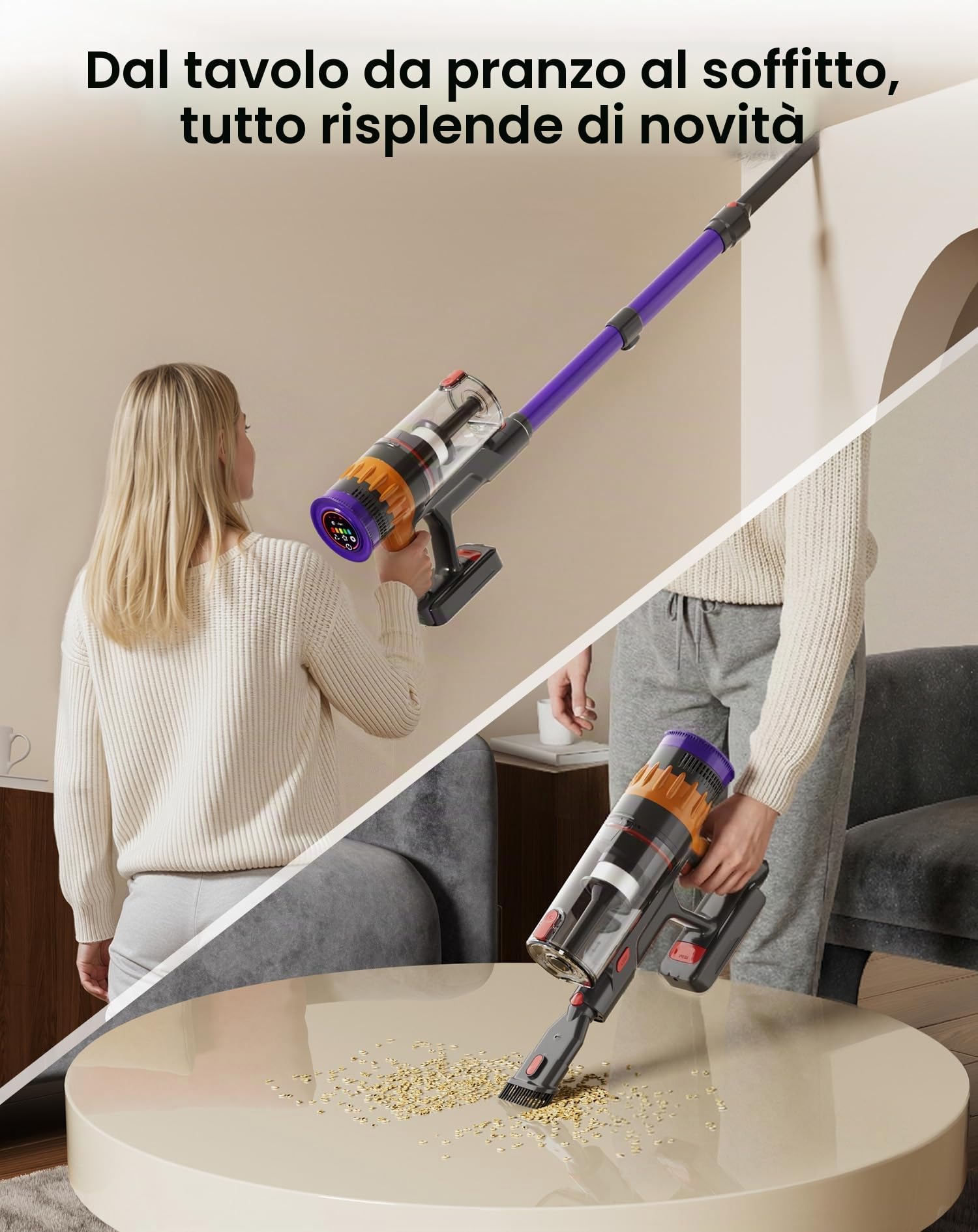 Lefant V1 Aspirapolvere Senza Fili,40000Pa Scopa Elettrica Senza Fili Potente, Touch Intelligente LED, Filtro a 5 Stadi, Autonomia 42 Min, Design Autoportante, per Pavimenti/Tappeti/Peli Animali