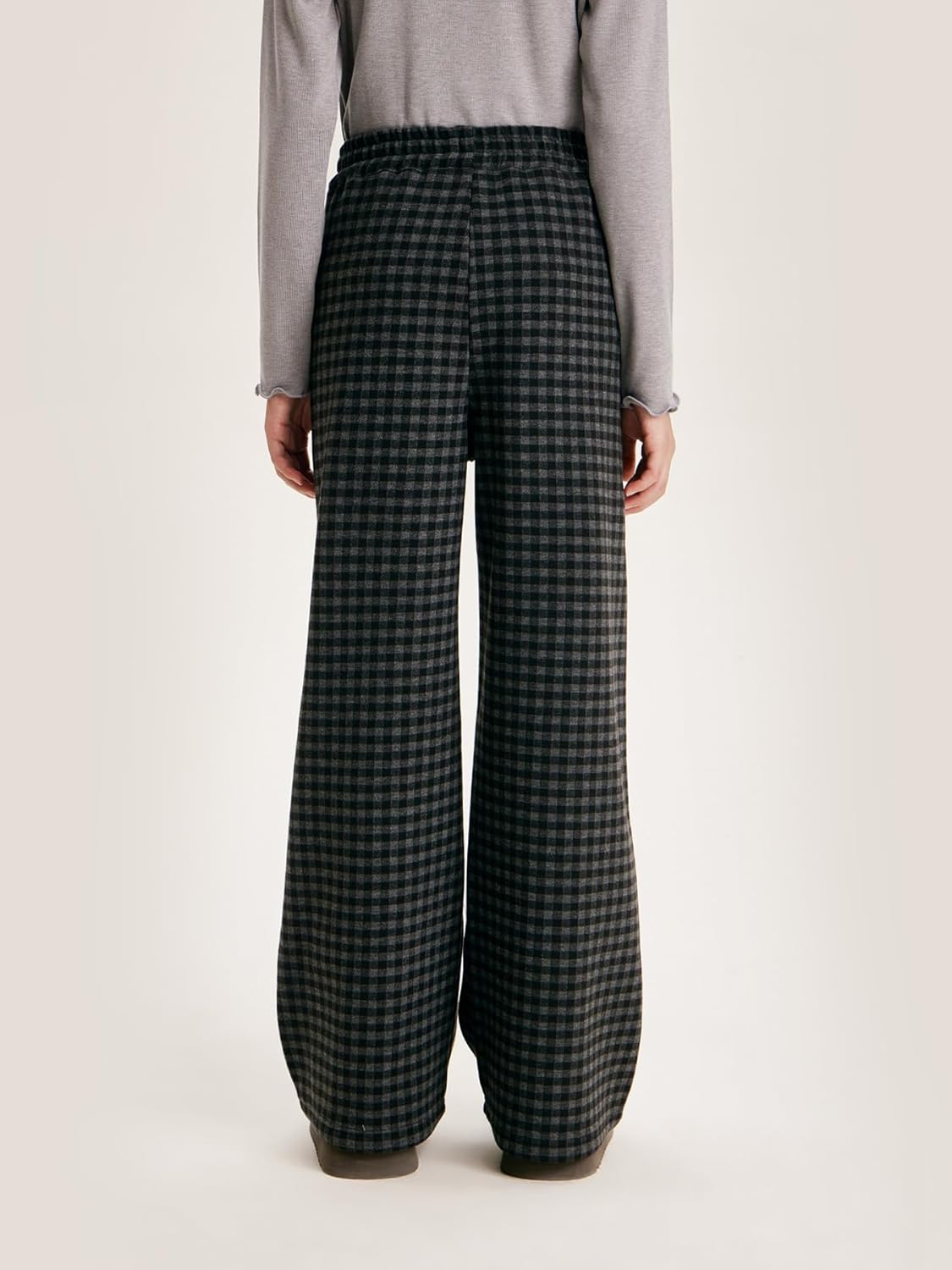 Girls Black & Gray Plaid Wide Leg Pants Fleece-Lined with Bow Drawstring Elastic Waist Trousers Size 6-16Y - Image 4