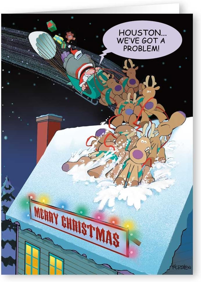 Stonehouse Collection 24 Funny Boxed Christmas Cards - Houston We Have A Problem! (Personalized)
