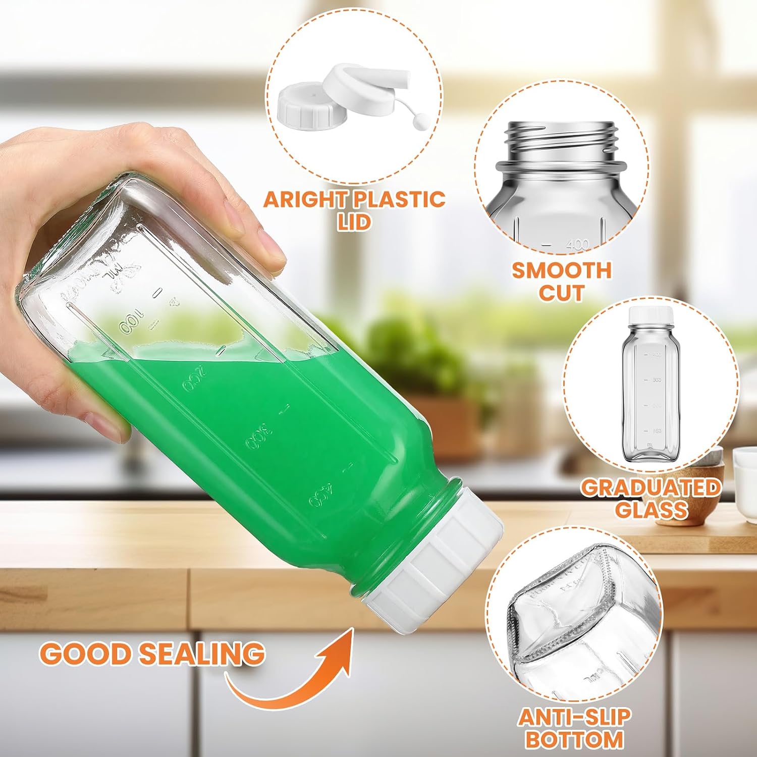 4 Pcs 16 oz Salad Dressing Shaker Glass Dispenser with Silicone Pour Spout and Tamper-proof Lid Refillable Salad Dressing Dispenser Mixer Shaker for Sauces Ketchup Sour Cream Syrup
