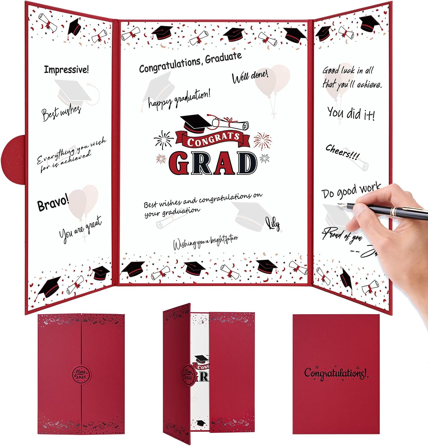 JUYRLE 2026 Graduation Guest Book Alternative- Black and Red Class of 2026 Graduation Party Decorations, Graduation Signature Book for 2026 College High School Graduation Card for Friends Classmates
