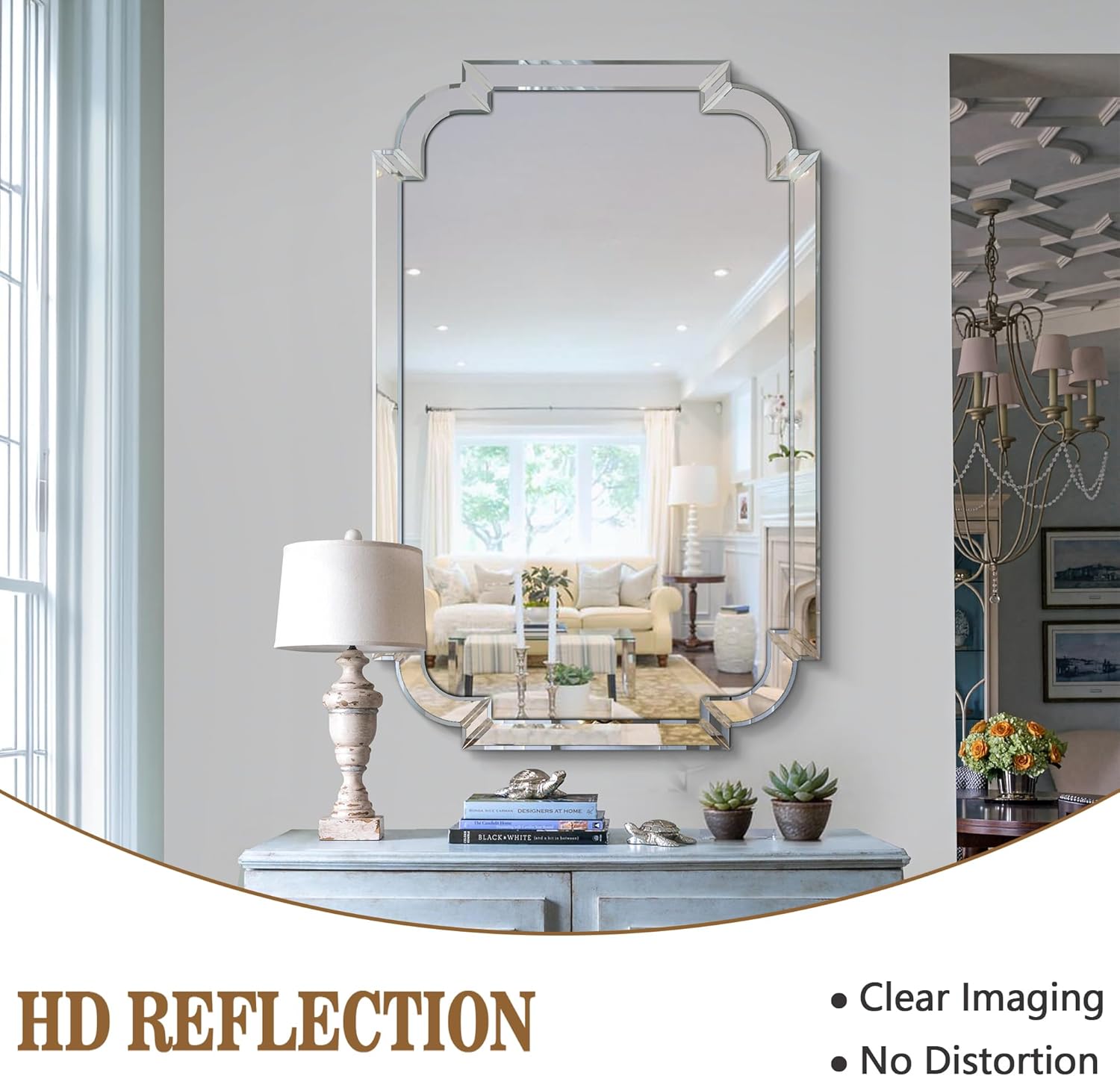 Chende Modern Decorative Wall Mirror, 47''x32'' Large Living Room Mirror with Beveled Glass Frame, Rectangle Accent Mirror for Bathroom, Dining Room, Entryway, Bedroom