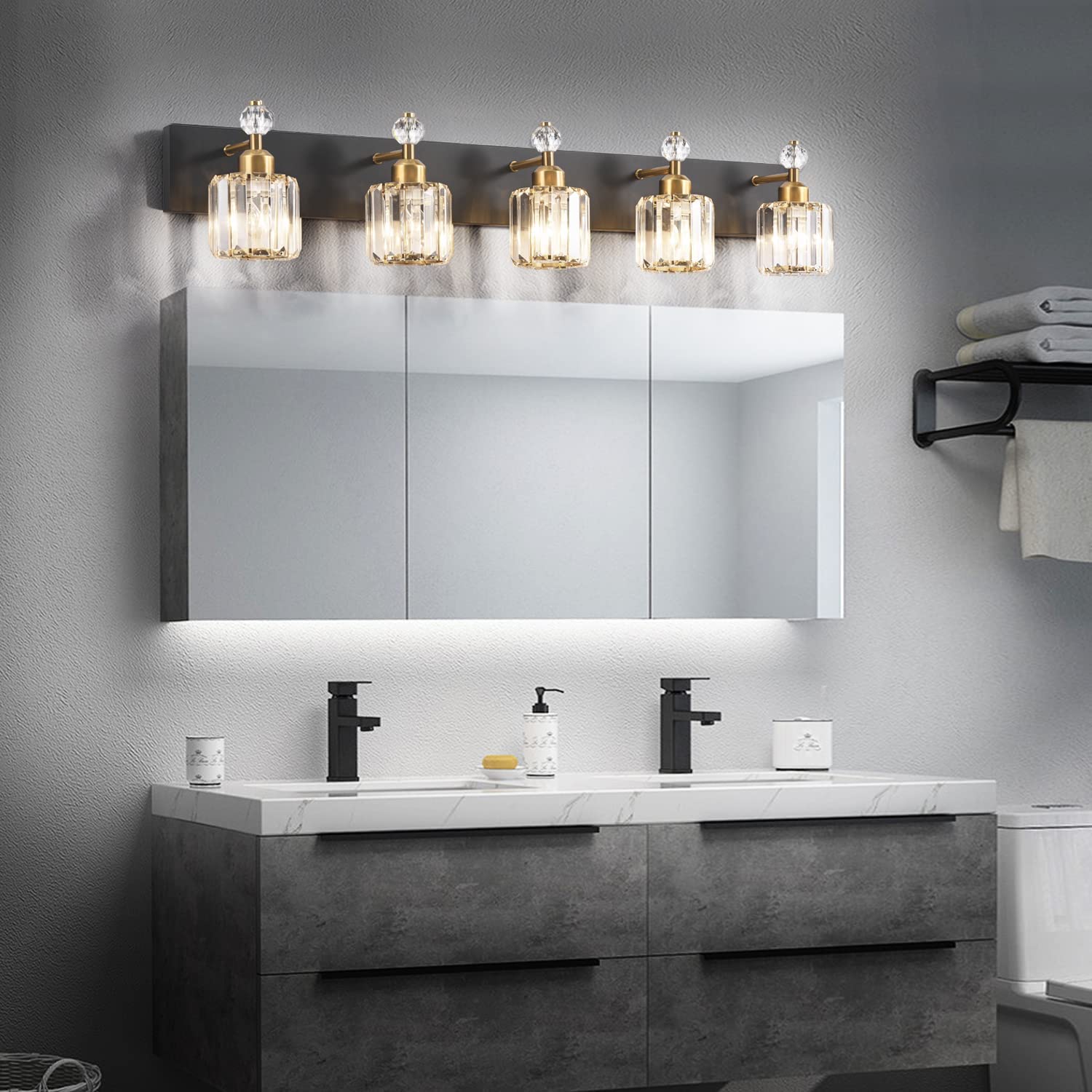 3 Light Matte Black Crystal Bathroom Vanity Light - Modern Wall Sconce For Mirror, Living Room, Bedroom