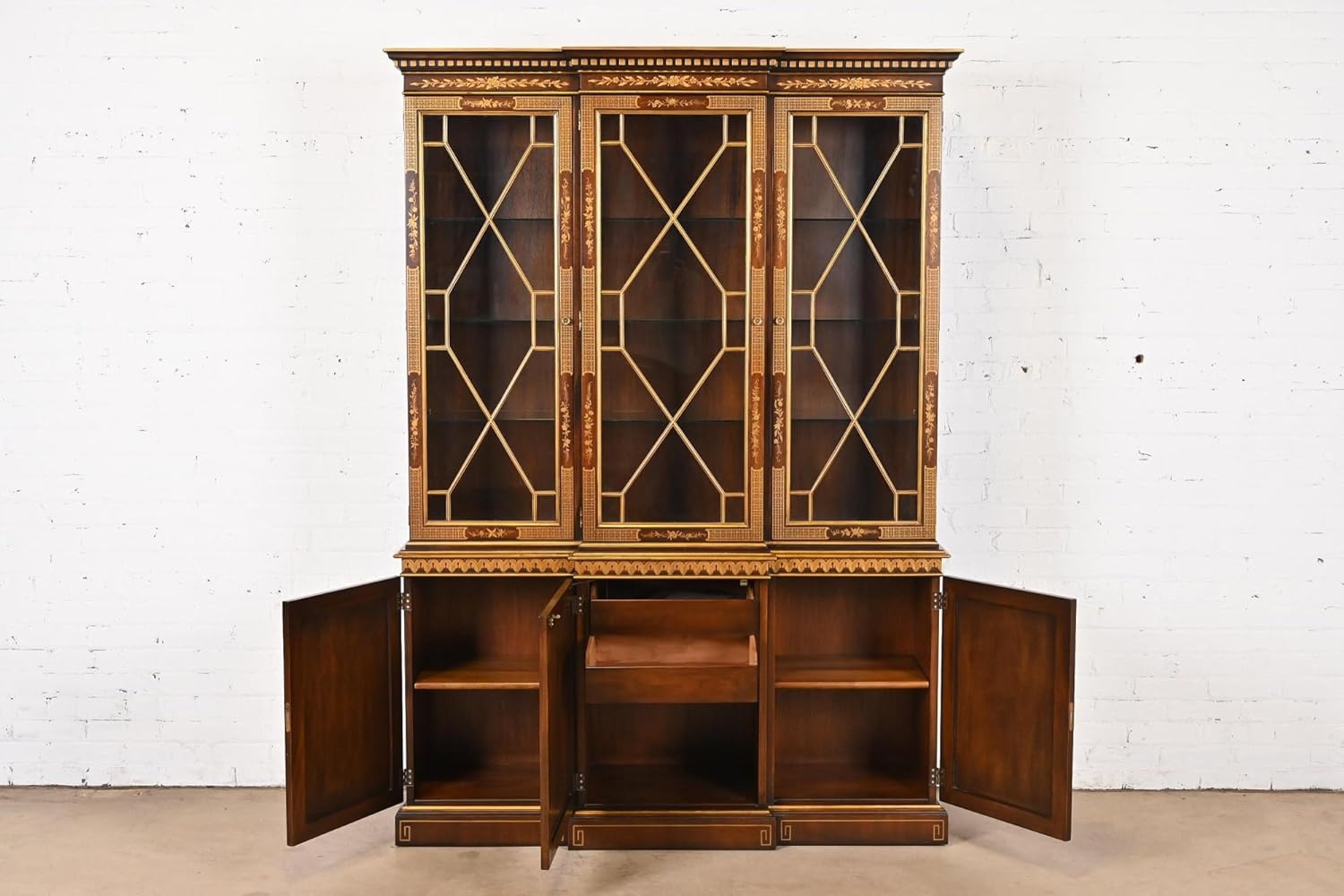 Breakfront Bookcase Cabinet for Home Office, Easy Assembly(BROWN)