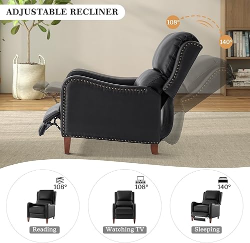 Miniatura 33 de HULALA HOME Silla reclinable de cuero genuino, moderno sillón reclinable con respaldo ajustable y reposapiés, cómodo sofá individual tapizado