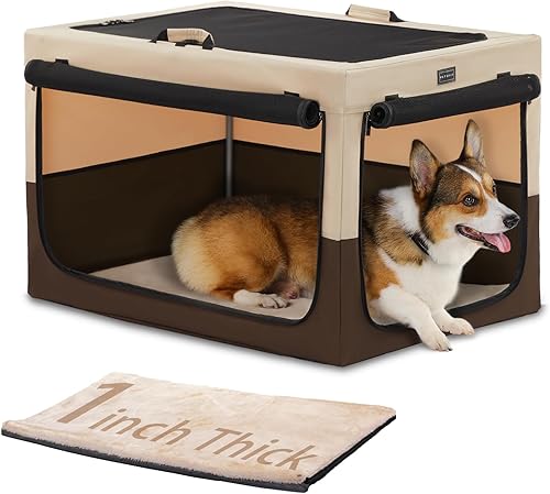 Petsfit Jaula portátil para perros, cubierta de tela ajustable por tubo de hierro en espiral, a prueba de masticar, fortalece la costura, plegable,