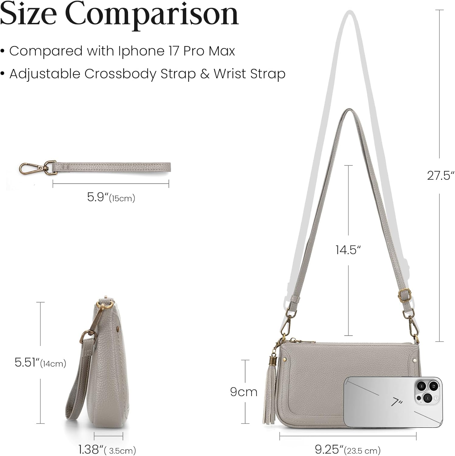 befen Leather Wristlet Wallet for Women, Vintage Leather Crossdody Bag Cell Phone Purses with Built in Wallet Clutch Purse