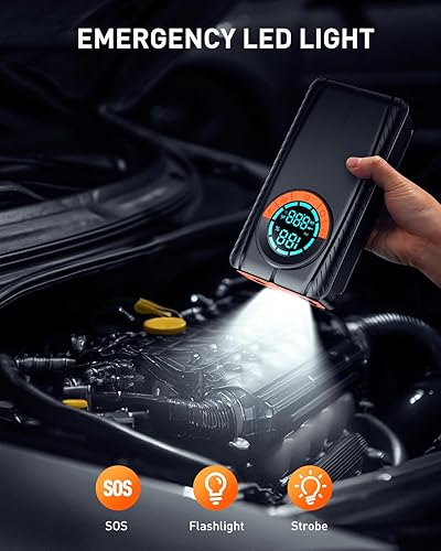 Miniatura 6 de Arrancador portátil para automóvil con compresor de aire, batería de coche de 3500 A (9.0 gas8.0 L diesel), arrancador de coche de 12 V portátil,