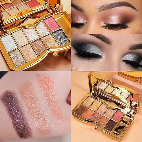 Miniatura 4 de Paleta de sombras de ojos doradas brillantes, 10 colores brillantes, sombra de ojos con purpurina altamente pigmentada, de larga duración,