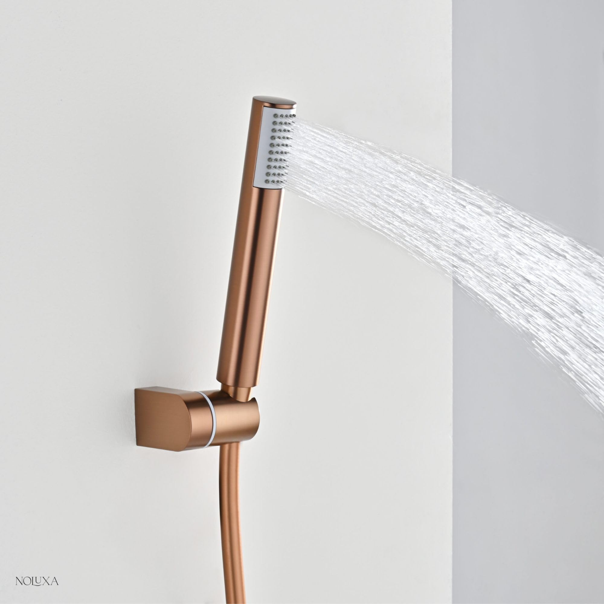 IMEX - Grifo Monomando Bañera y Ducha Oro Rosa | Grifo Mezclador de Pared con Soporte Alcachofa de Ducha y Manguera | Grifería en Latón y Acero Inoxidable S.304 | Serie Bless | Color Cobre