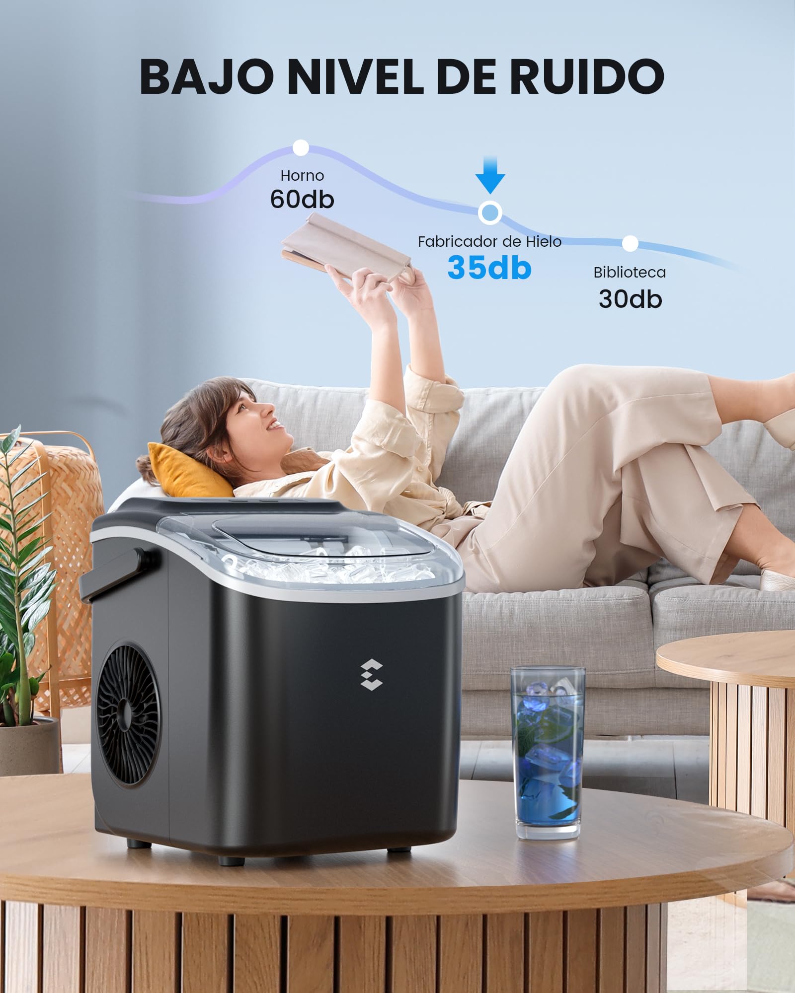 EASYERA Máquina de Hielo, Portatile e Compatta, 12 Kg/24 Koras, Cubetti di Ghiaccio in 6 Min, 2 Tamaños de Hielo, Máquina de Hielo Autolimpiante, Maquina de Hielo Para Casa el Hogar/Fiesta/Cocina/Bar