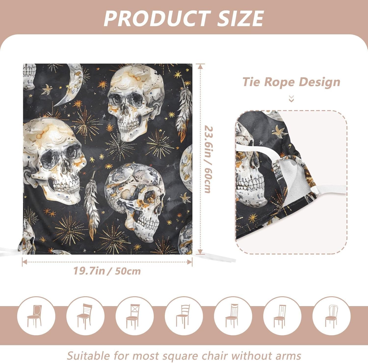 ALAZA Boho Style Skulls Chair Back Cover Set of 6, Washable Reusable Removable Chair Slipcovers Decorative Chair Cover for Home Kitchen Wedding Party