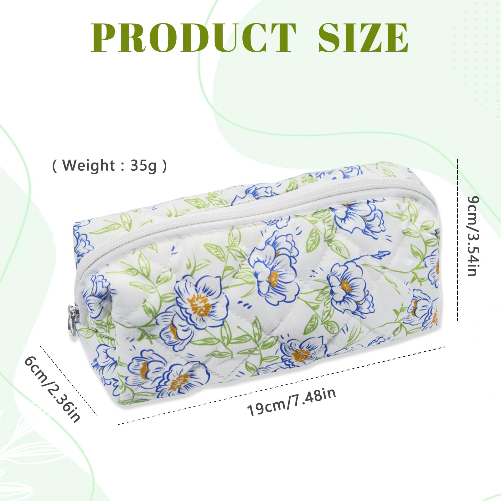 LJCZKA Floral Pencil Case for Girls Women Small Flower Pencil Pouch, Cotton Quilted Makeup Bags for School College Travel - Image 2
