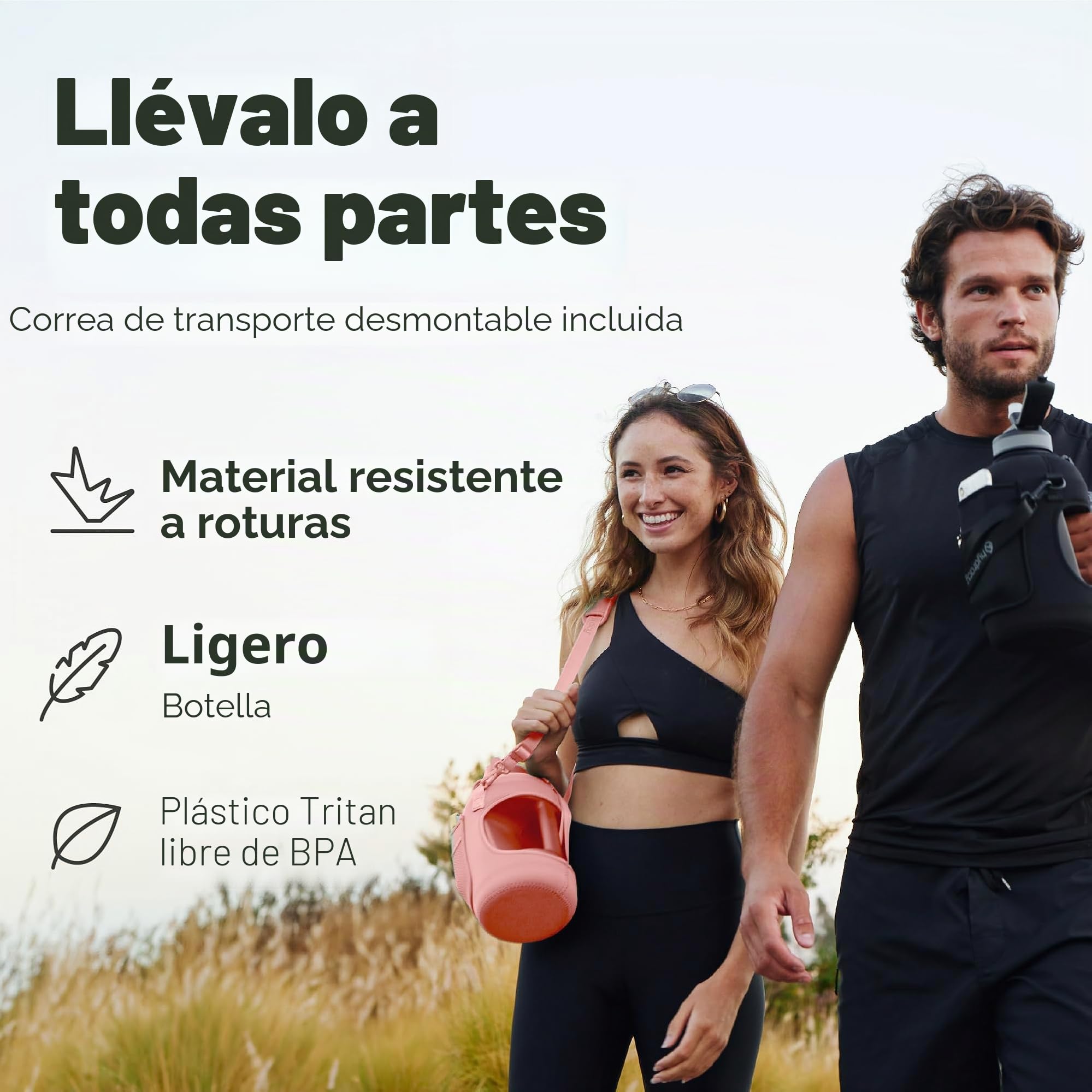 Hydracy Botella de Agua con Funda de Almacenamiento - 2.3 L Botella de Agua Grande con Marcas de Tiempo, sin BPA - Botella de Agua Deportiva Antifugas con Pajita