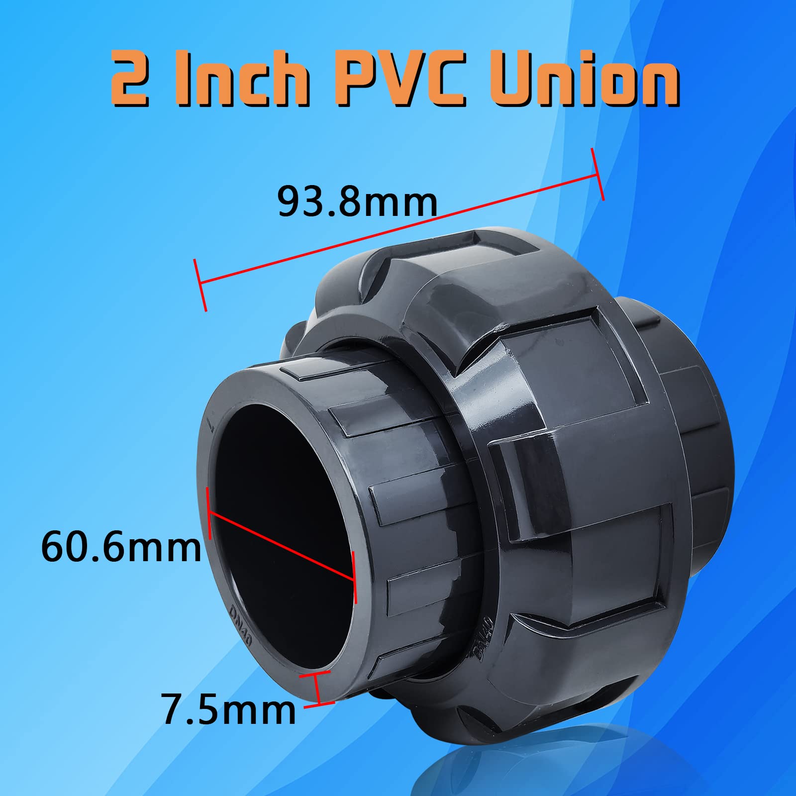 2 x złączka do węży PVC 5,1 cm, adapter łącznika ślizgowego 5,1 cm, kalendarz 80, pierścień uszczelniający EPDM, gniazdo x gniazdo, kolor szary