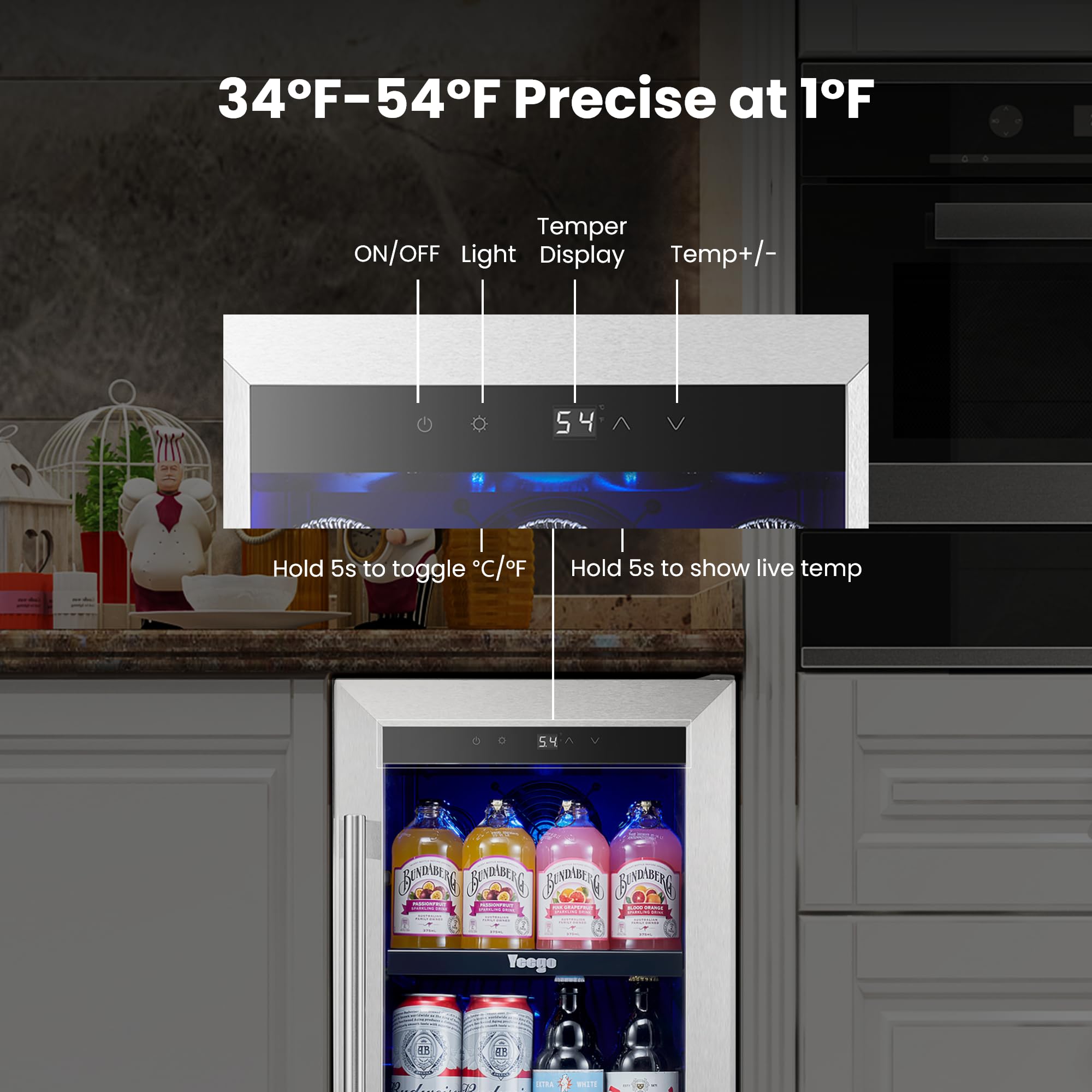 Yeego 15-Inch Built-In Beverage Refrigerator (2 Pack) – Slim Beverage Cooler with Left-Hinged Glass Door, Auto Defrost Drink Fridge for Beer, Soda & Wine, Built-In or Freestanding on Fridge.com
