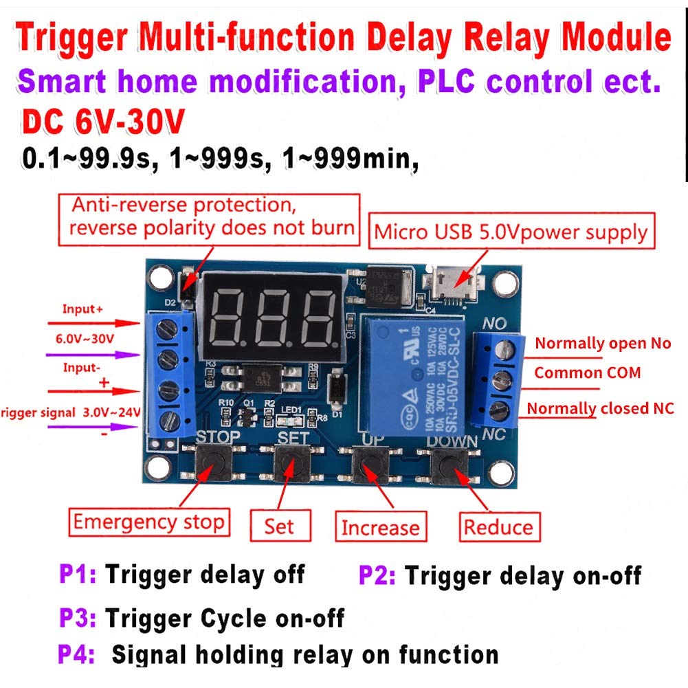 Relè Temporizzato 12v DC 5V 9V 12V 24V LED Display Cycle Delay Timer ...