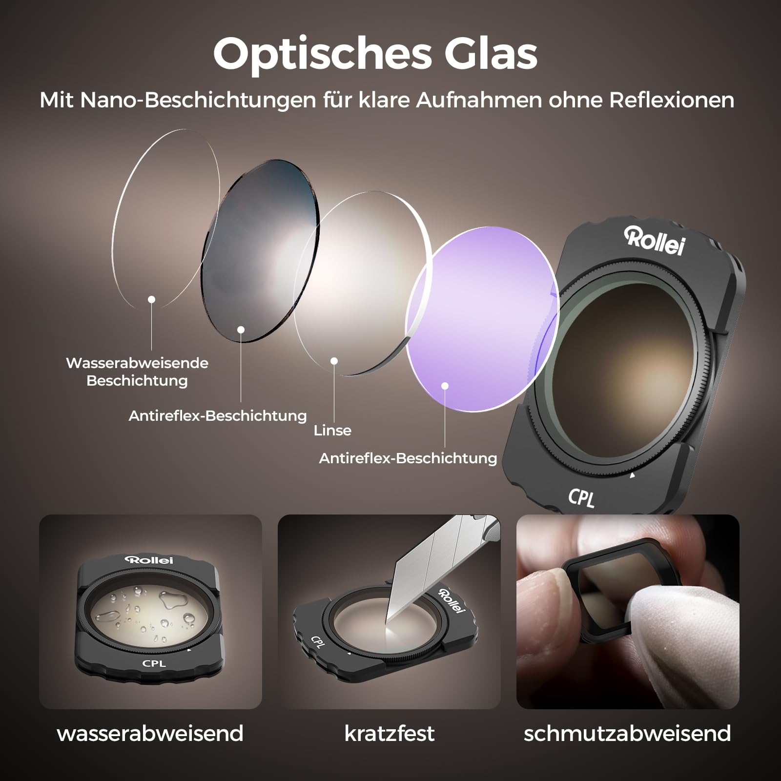 Rollei Magnetisches Filter Set Kompatibel mit DJI Osmo Pocket 3, Osmo Pocket 4, 3 in 1 Filters ND 2-32 + CPL + Black Mist 1/4 mit Optisches Glas Nano Beschichtungen, DJI-Pocket-3-4-Zubehör