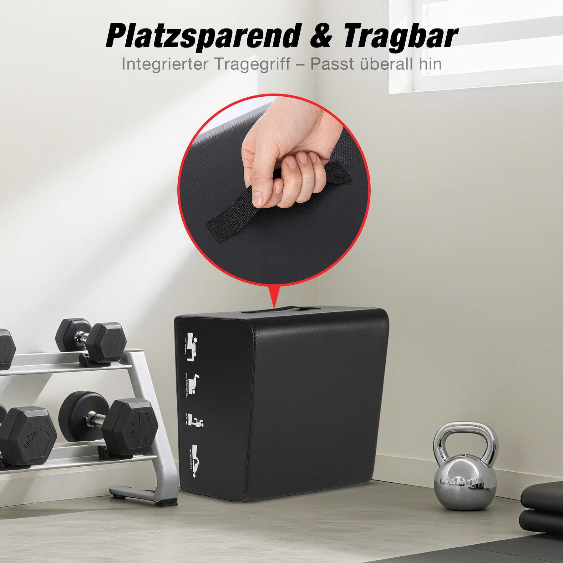 WARMOUNTS Hip Thrust Bench, Multifunktionales Hip Thrust Machine für Krafttraining, Gesäßbrückenbox mit Griff, Anti-Rutsch-Pad und glattem Rand-Design, für Zuhause und Fitnessstudio