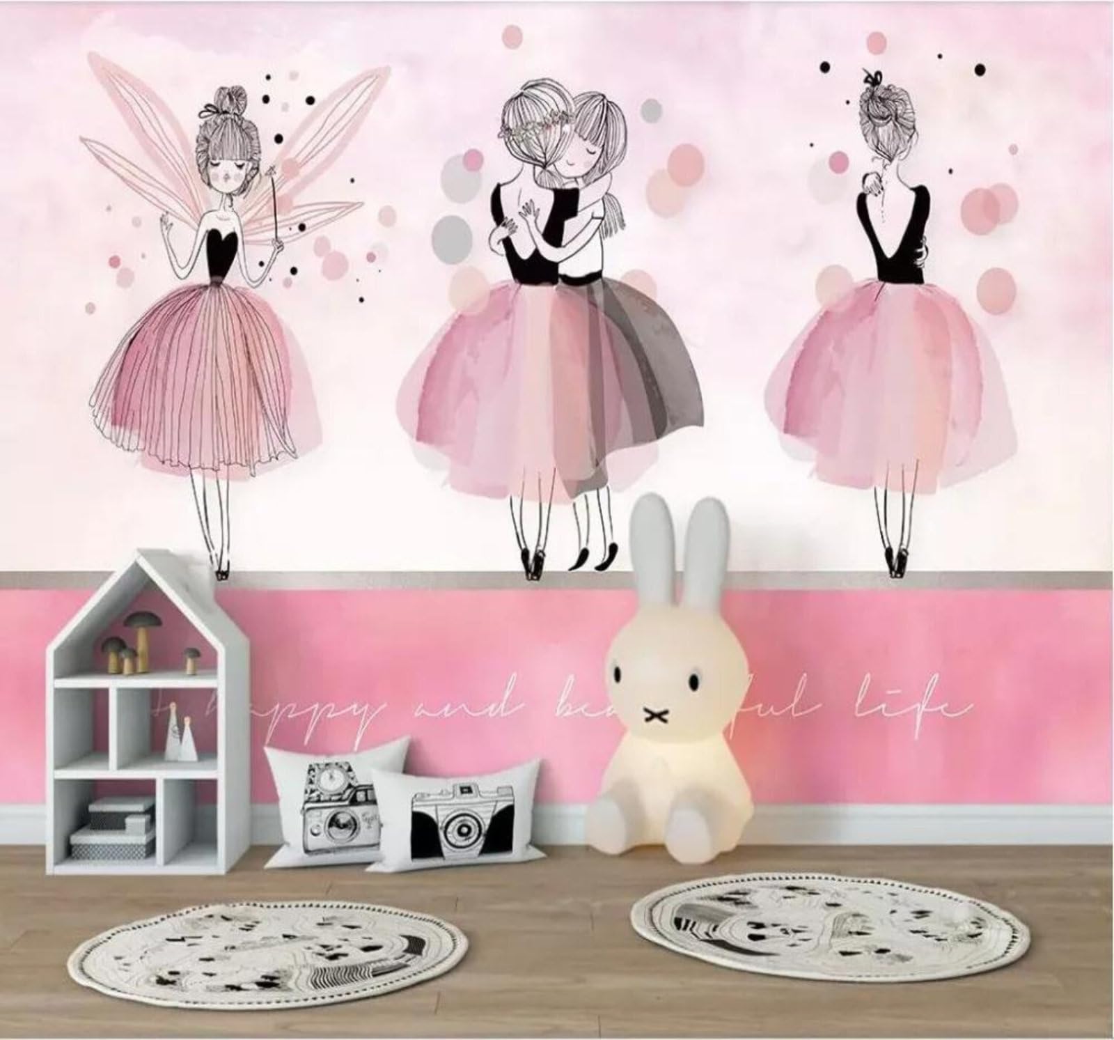 Tzxztt Girls 400Cm×280Cm(B×H) Three Dimensional Cosy Pink Ballet Modern 3D Wallpaper Premium Textured Silk Neutral Tones Material Ideal For Living Room Bedroom-400Cm×280Cm