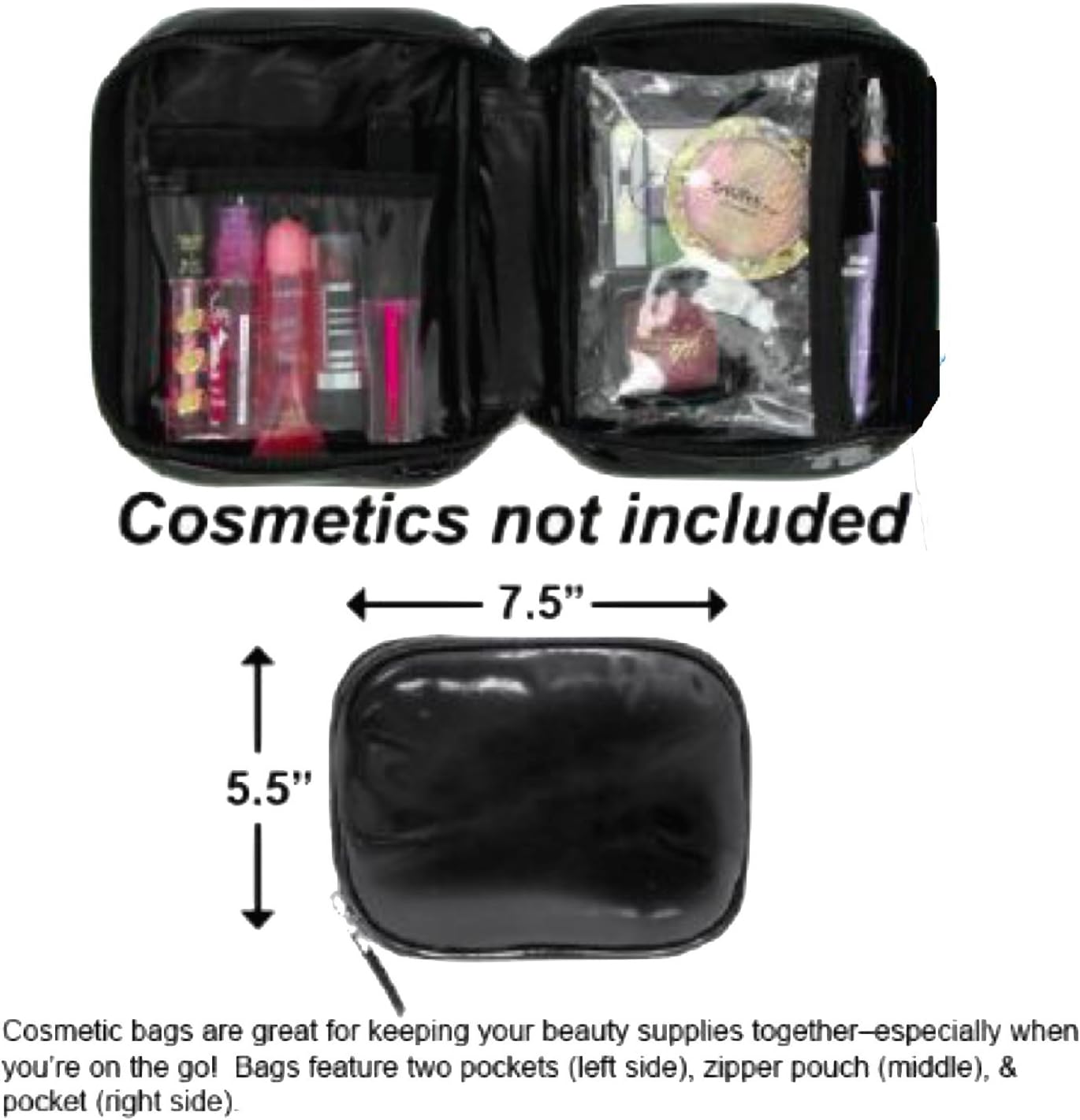 Black Shiny Purse Organizer Cosmetic Traveling Multifunction Makeup Zipper Case Pouch Toiletry