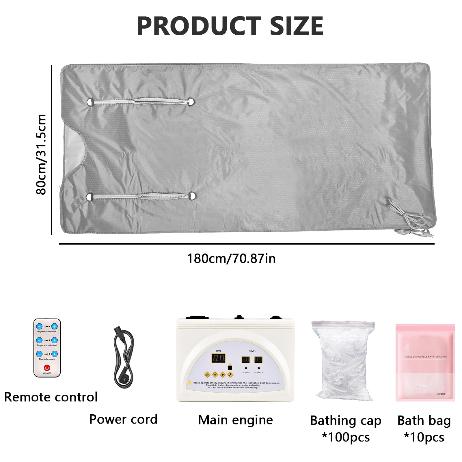 Manta Sauna Infrarrojos, Manta Sauna Infrarrojos 2 Zonas Con Cremallera 100 Gorros Ducha 10 Bolsas Baño Terapia Desintoxicación Sauna Manta Sauna Oxford Portátil Manta Calefactable con Control Remoto