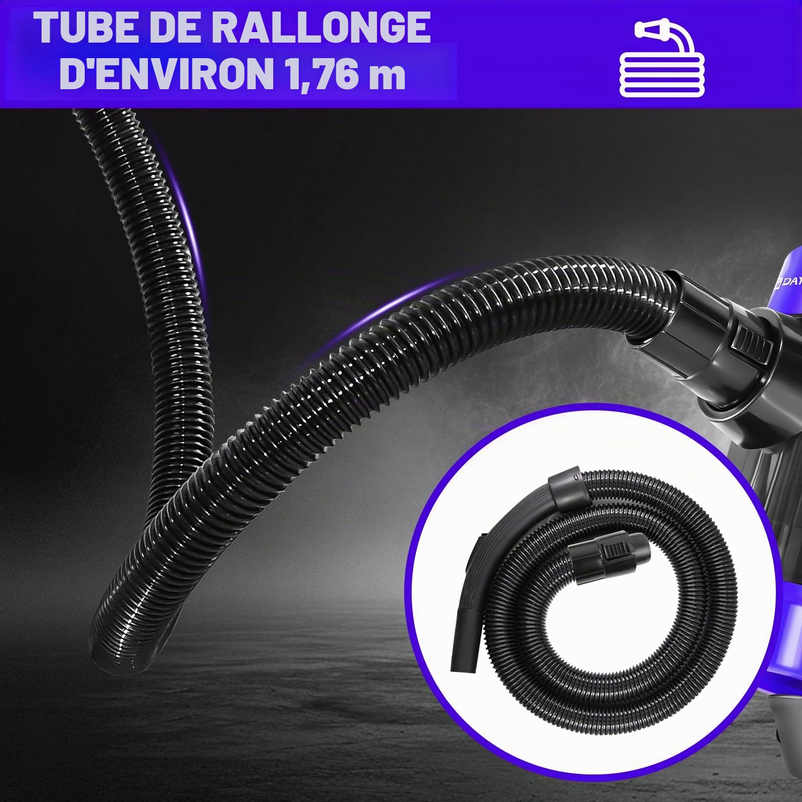 Aspirateur sans sac 1000 W avec forte puissance d'aspiration pour poils d'animaux, aspirateur sans sac, câble automatique et accessoires pour sols, tapis, tissus d'ameublement