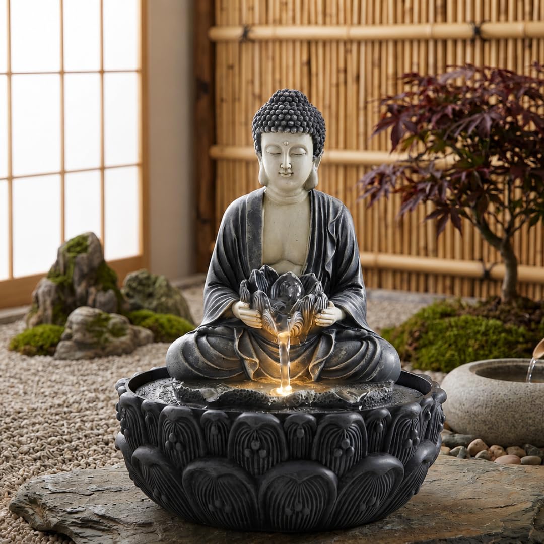 ALILA Buddha Statue Water Fountain for Living Room Home Decor Decoration Table Top Indoor Outdoor Gift Gifting Items, 14 inches / 35cm-image-28
