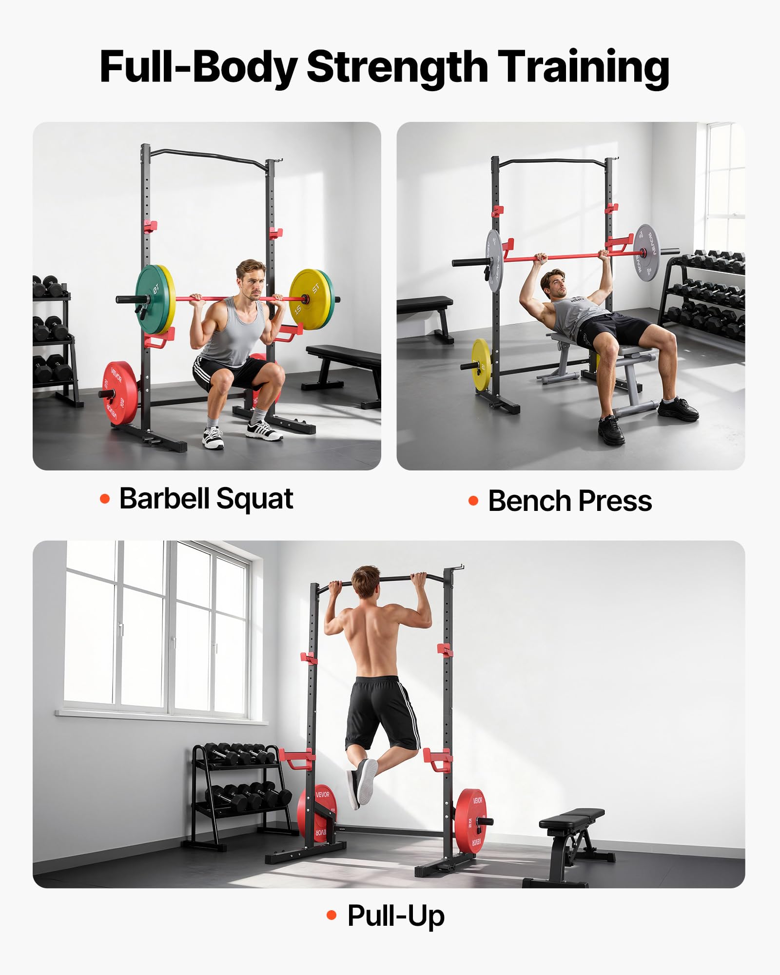VEVOR Power Tower Dip Station Multifunzionale per Palestra Domestica, Attrezzatura per Allenamento della Forza da 453 kg con 4 Pioli per Fasce, Ganci a J Regolabili e Barre di Sicurezza