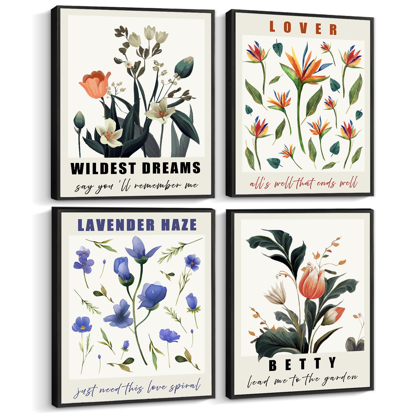 VGICH Stampa artistica da parete con cornice, splendido set di poster floreali per la decorazione della stanza, decorazione estetica da parete, pop country, cantante folk, musica mezzanotte, stampa