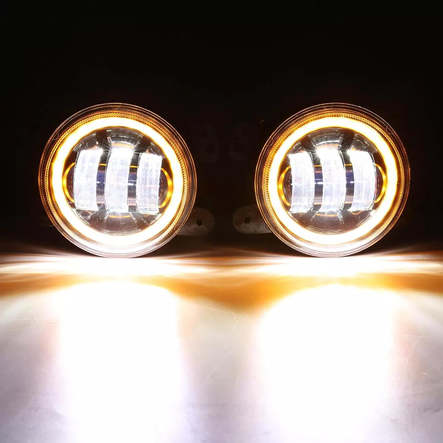 1 Pair 4" Inch LED Fog Lights Front Bumper Driving Lamps Fit For Chrysler 300 2005-2010, 3000K Amber/6000K White Halo Ring,Yellow Wire: Amber Turn Light,White Wire: White DRL