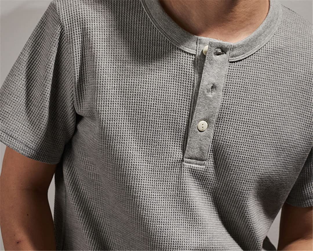 Vogrtcc Camiseta de cuello Henry para hombre, manga corta, estilo casual, holgada, 23001, XXL