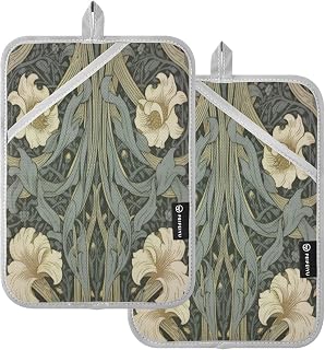 Pot Holders with Pocket William Morris Flowers Print Pot Holders for Kitchen Hot Pads Oven Mitts Heat Resistant Farmhouse Oven Gloves Baking Cooking