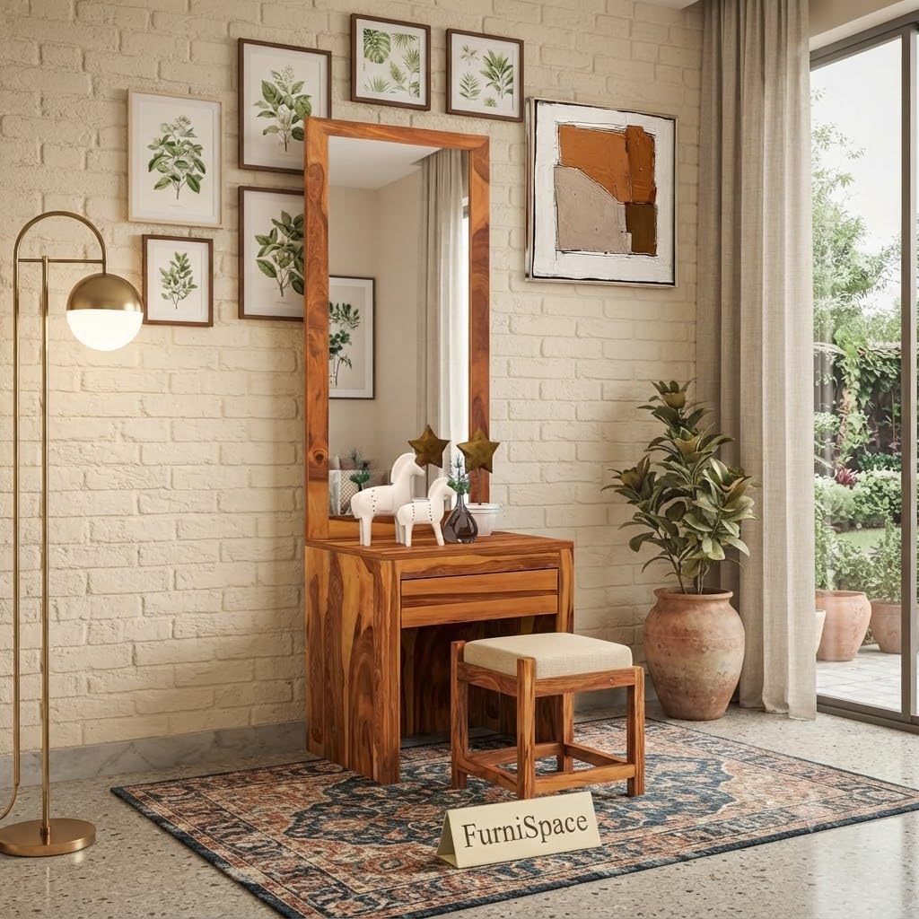 Sheesham Wood DressingTable with Mirror and Storage Premium Vanity Table Luxury Modern Dressing Table Design (Honey 1)-picture-13