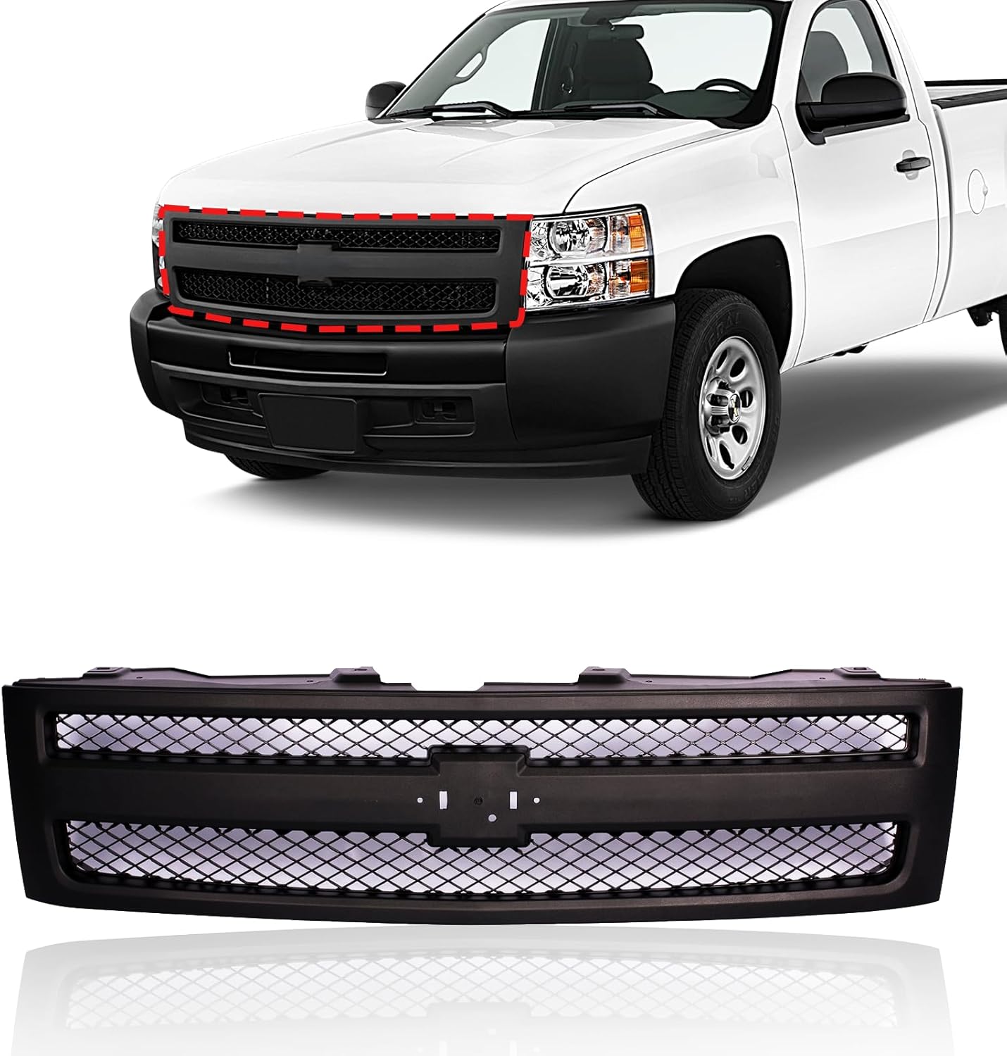 CarPartsDepot Front Grille Grill Chrome Shell Black Insert Compatible With Chevrolet 2007-2013 Silverado 1500