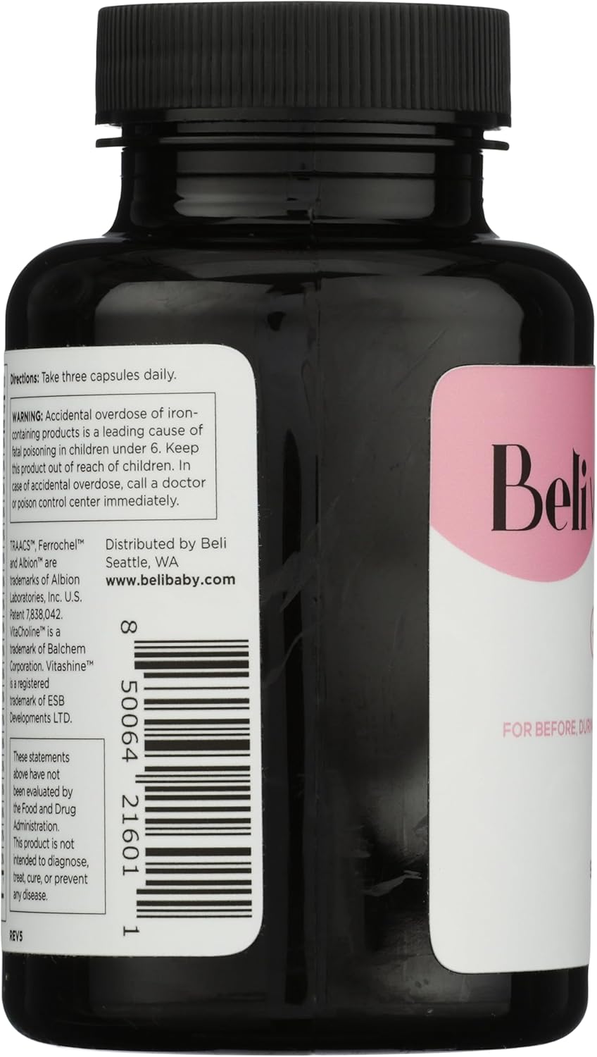Beli Women Prenatal Multivitamin, for All Stages of Pregnancy, 400mg Choline, Folate, Vitamin D. Supports Egg Quality and Fertility, Gluten & Allergen Free, 90 Vegan Capsules (30-Day Supply)