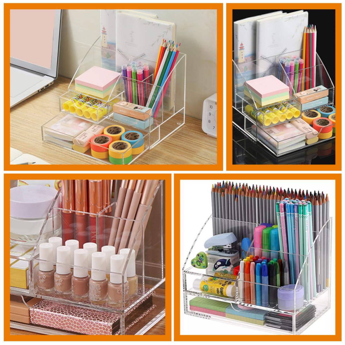Organizador Acrílico Transparente de Escritorio para Maquillaje Cosméticos y Útiles de Oficina