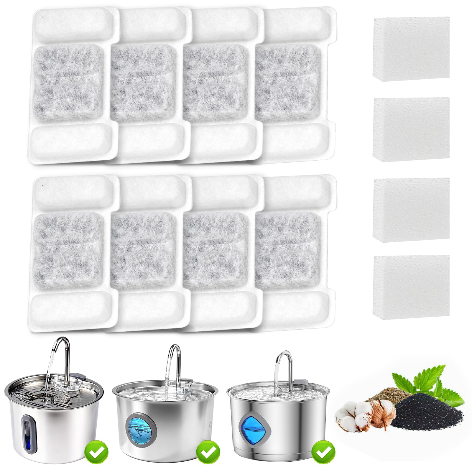 Joyance 12pcs Pet Water Fountain Filter for TY09 TY10 TY11 TY12 TY15, 8pcs Filters and 4pcs Foam, Triple Filtration Replacement Filters for 3.2L Cat Dog Water Dispenser