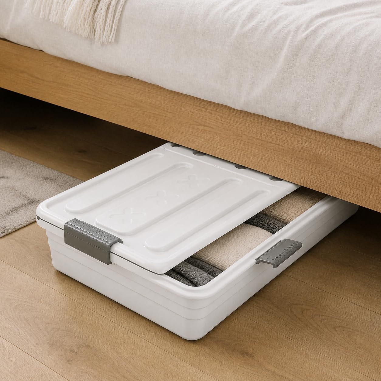 Contenitore Portaoggetti Sottoletto , Bianco elegante 101x51x15cm