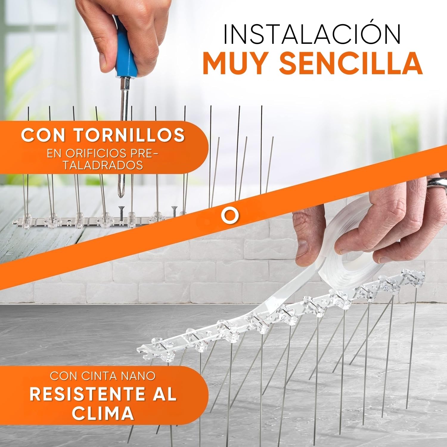 WERKTAL Repelente de palomas,Eficaz repelente de aves de acero inoxidable duradero [3 metros],Montaje sin herramientas gracias a Nanotape,Contra todas las especies de aves