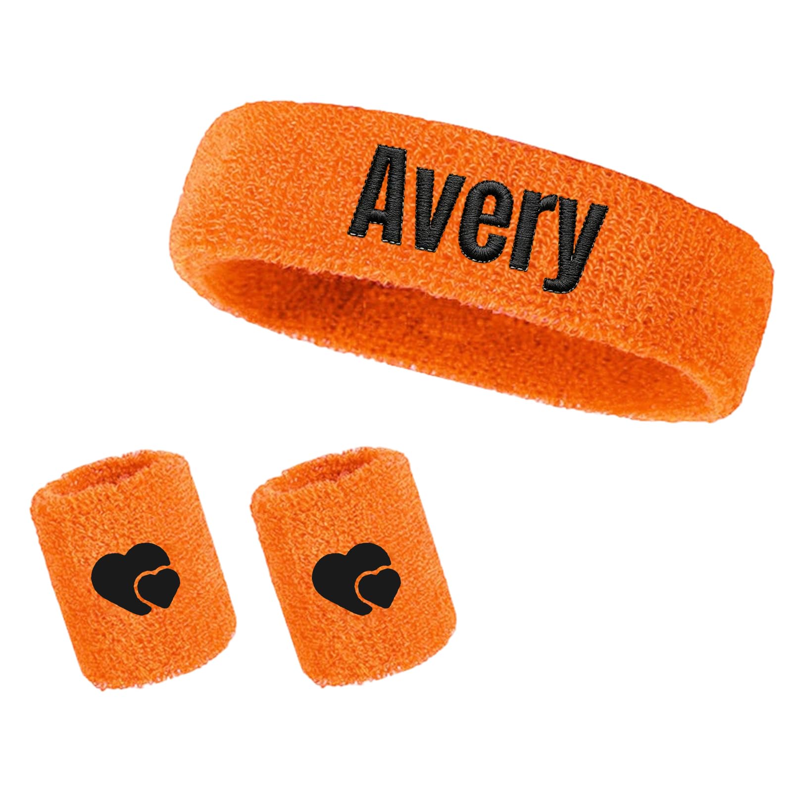 Custom Sports Wristbands, Personalised Embroidered Headband Set – Cotton Sweat Wicking Wrist Sweatband, 3 Piece Workout Accessory – Gift, for Runner Gym Fitness Athlete (E)