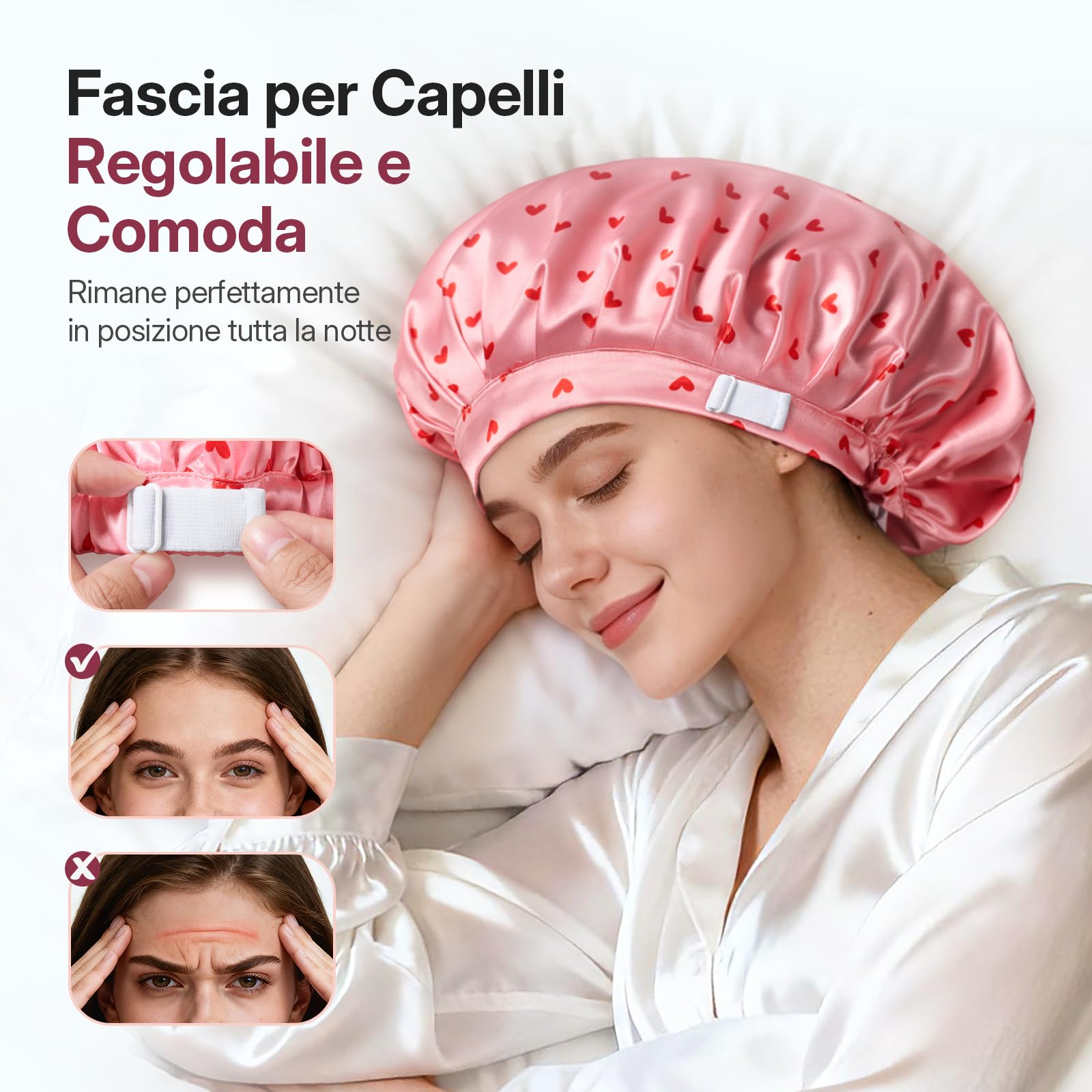 LitBear Cappello da notte da donna per dormire, regolabile a doppio strato di raso con elastici per capelli naturali ricci