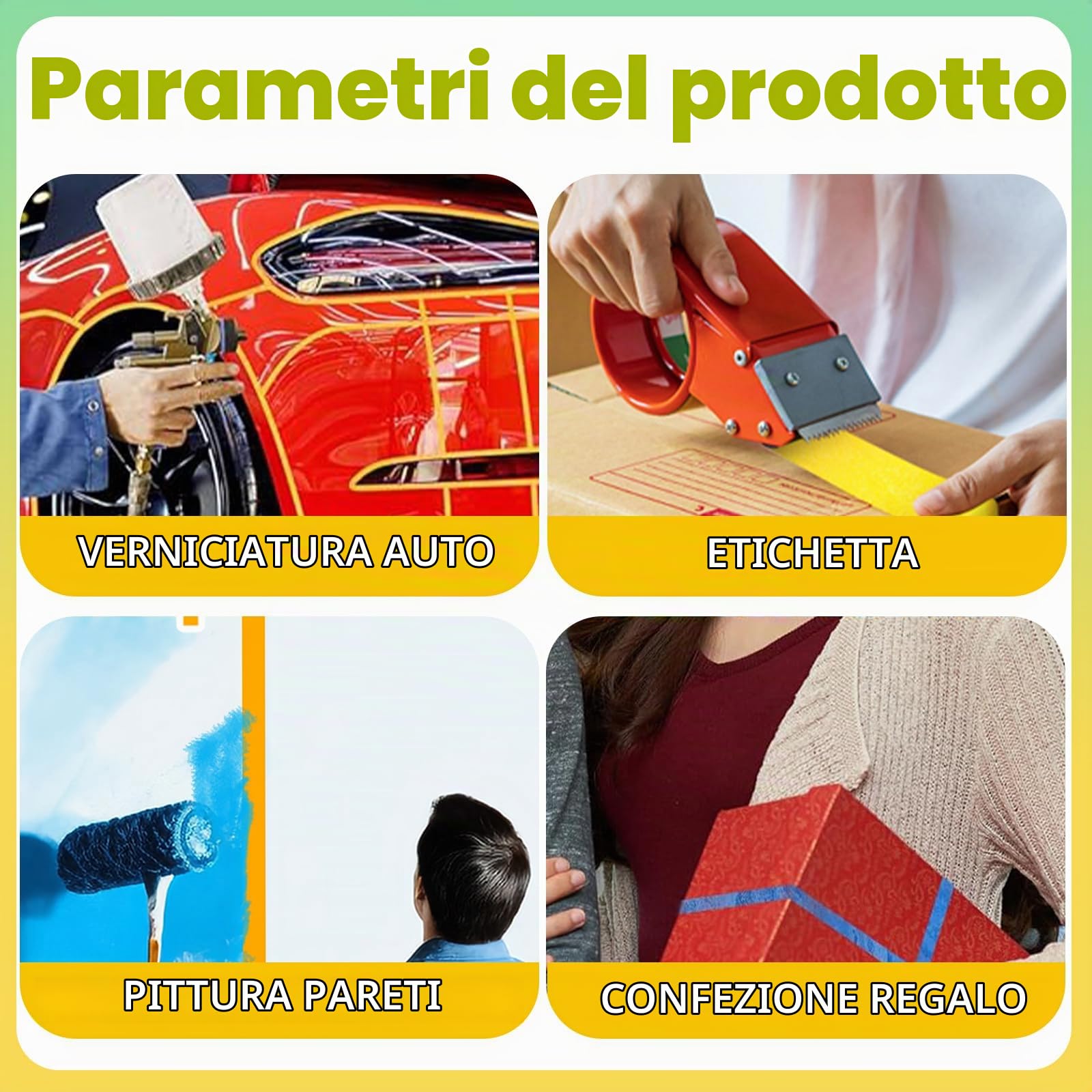 6 Rotoli di Nastro Adesivo,nastro adesivo carta,nastro mascheratura,nastro per mascheratura,Nastro Adesivo Giallo 3/5/7/10/12/15mm,Adatto per Artigianato,carrozzerie e Decorazioni Fai-da-Te