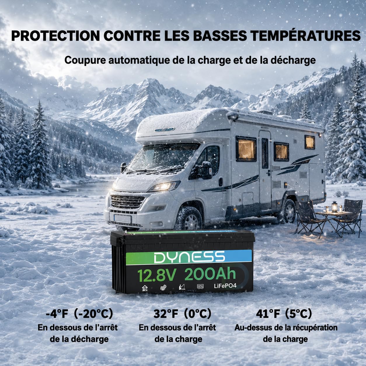 Dyness Batterie Lithium 12V 200Ah LiFePO4 avec BMS 200A, 2560Wh pour Camping-Car/Marin à Décharge Profonde, Solaire, Aventure/Van, Hors-Réseau
