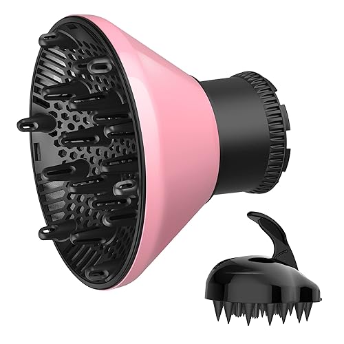 Difusor universal de pelo adaptable para secador de pelo para boquillas de secador de pelo de 1.7 a 2.2 pulgadas de diámetro (rosa con cepillo de
