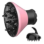 Universal Hair Diffuser Adaptable Hair Dryer Attachment for Blow Dryer Nozzles from 1.7 to 2.2 inch Diameter (Pink with Shampoo Brush)