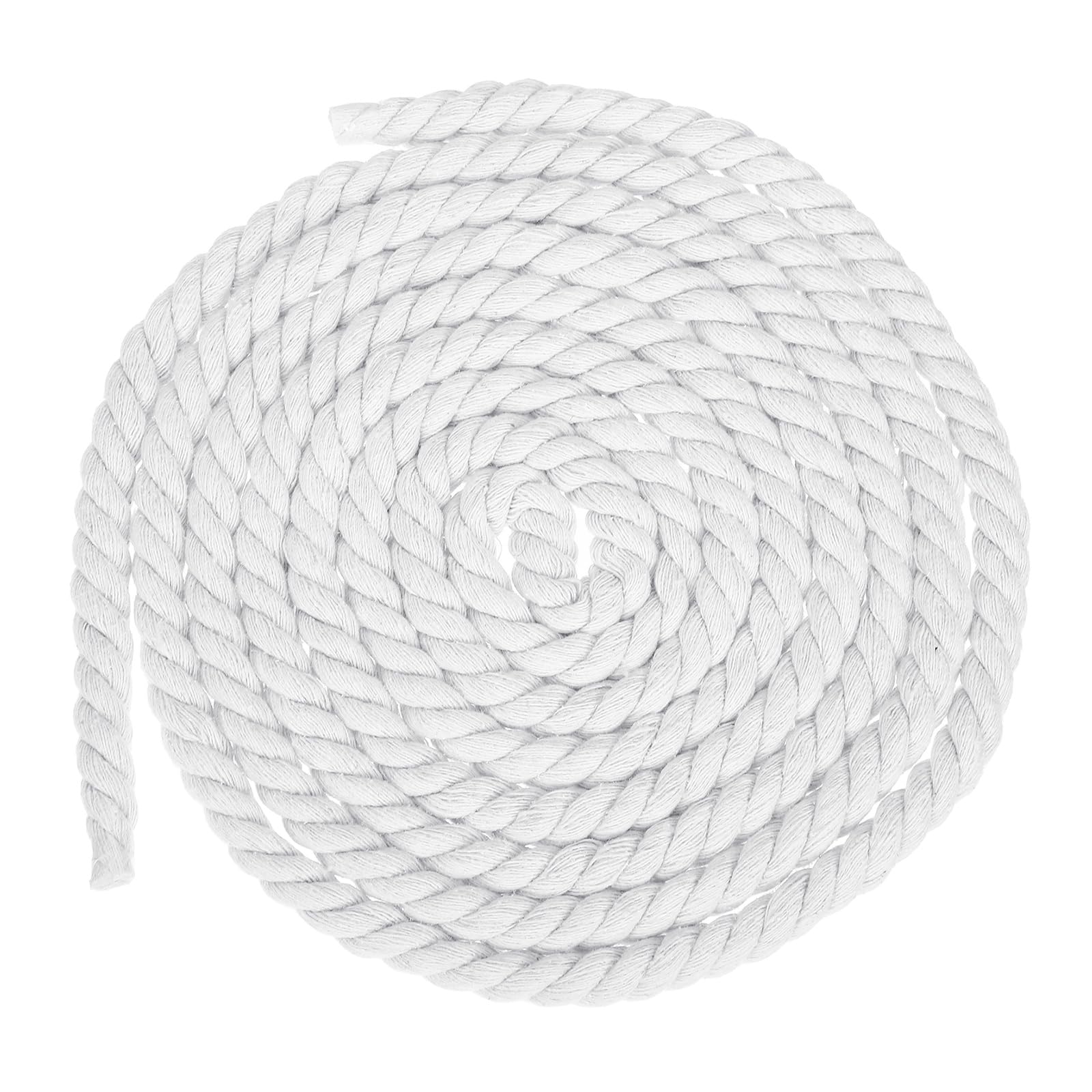sourcing map 12mm x 11.5 Feet White Cotton Rope, 3 Strand Clothes Line Outdoors Twisted Braided Thick Macrame Cord for DIY Wall Hanging Plant Hanger Knotting Clothesline